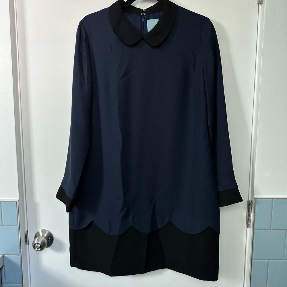 CECE WOMEN’S COLLARED NAVY BLUE & BLACK DRESS SIZE 12